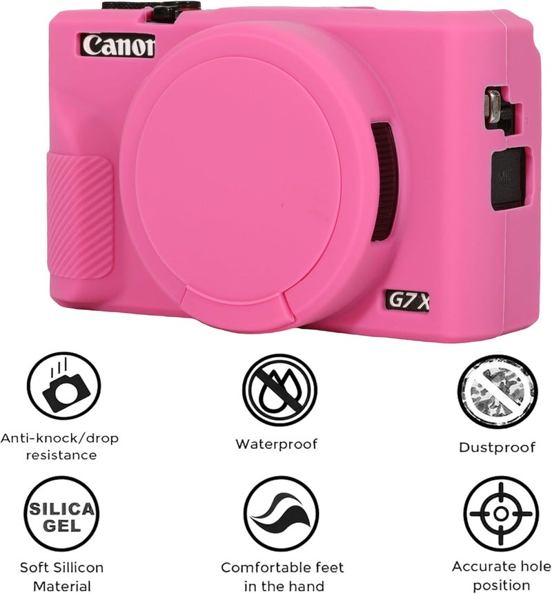 AEXUTDA Case for Canon Powershot G7X Mark III Digital Camera, G7X Mark iii Camera Silicone Case, Anti-Scratch Slim Fit Soft Skin, G7X Mark 3 Accessories with Detachable Lens Cover- Azalea Red - Image 3